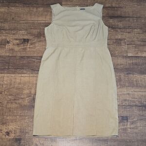Ann Taylor NWT Beige Midi Dress Camel Tan Workwear Classic Cap Sleeve Front Slit